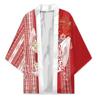 Swimming With Humpback Whales Season Tonga Kimono Tongan Tofuaa Ngatu Pattern Red LT14 Unisex Red - Polynesian Pride