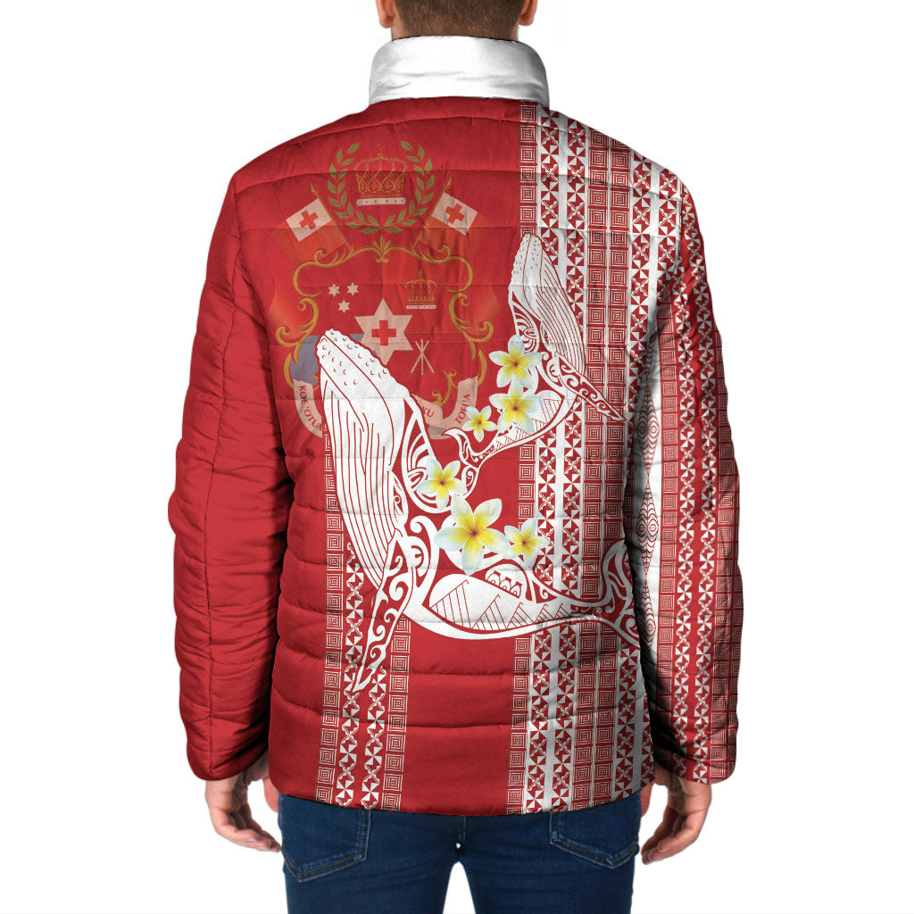 Swimming With Humpback Whales Season Tonga Padded Jacket Tongan Tofuaa Ngatu Pattern Red LT14 - Polynesian Pride