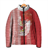 Swimming With Humpback Whales Season Tonga Padded Jacket Tongan Tofuaa Ngatu Pattern Red LT14 - Polynesian Pride