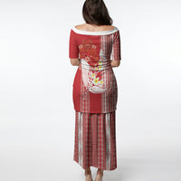 Swimming With Humpback Whales Season Tonga Puletasi Tongan Tofuaa Ngatu Pattern Red LT14 - Polynesian Pride