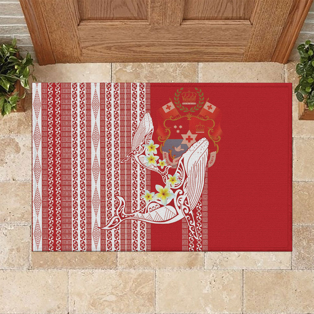 Swimming With Humpback Whales Season Tonga Rubber Doormat Tongan Tofuaa Ngatu Pattern Red LT14 Red - Polynesian Pride