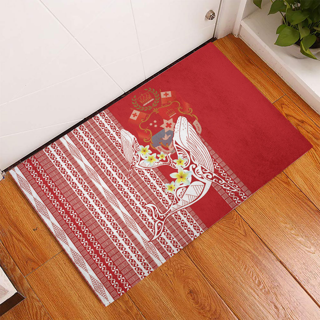 Swimming With Humpback Whales Season Tonga Rubber Doormat Tongan Tofuaa Ngatu Pattern Red LT14 - Polynesian Pride
