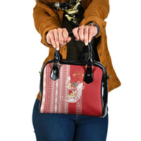 Swimming With Humpback Whales Season Tonga Shoulder Handbag Tongan Tofuaa Ngatu Pattern Red LT14 One Size Red - Polynesian Pride