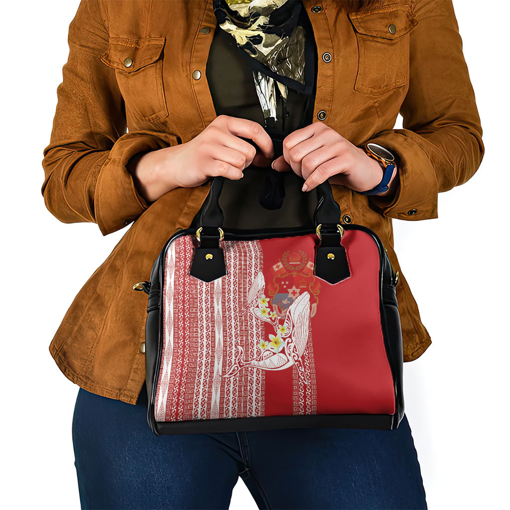 Swimming With Humpback Whales Season Tonga Shoulder Handbag Tongan Tofuaa Ngatu Pattern Red LT14 - Polynesian Pride