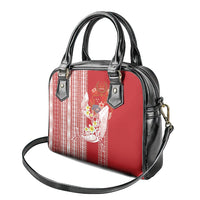 Swimming With Humpback Whales Season Tonga Shoulder Handbag Tongan Tofuaa Ngatu Pattern Red LT14 - Polynesian Pride