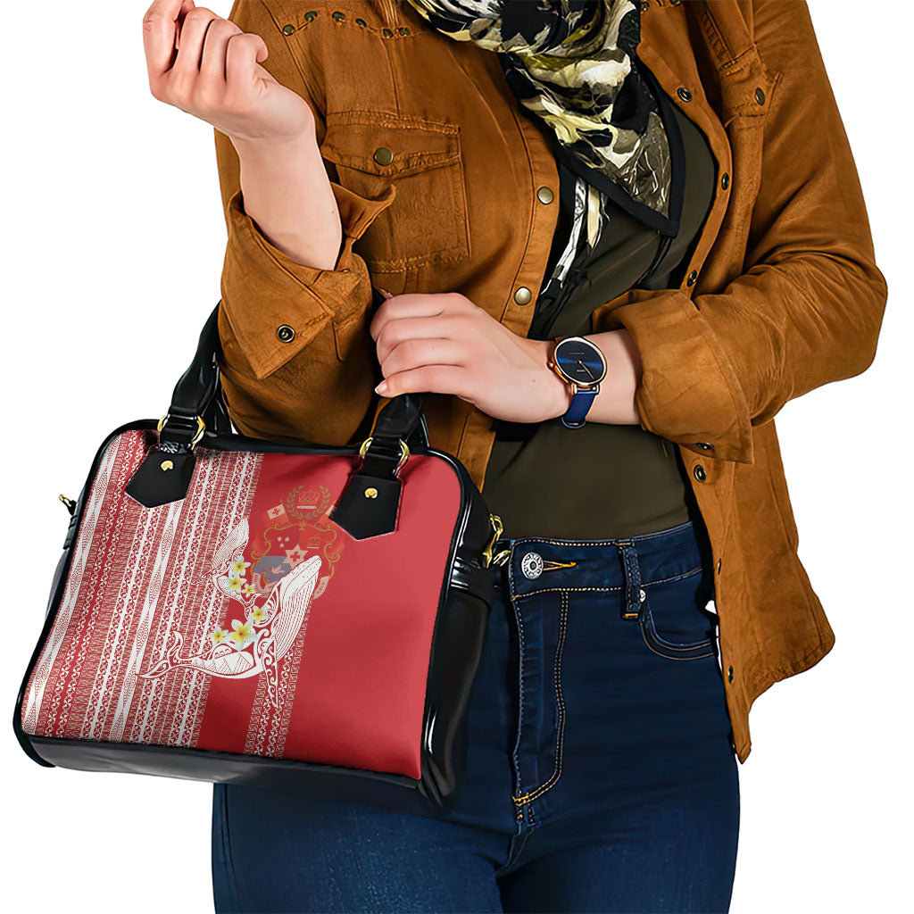 Swimming With Humpback Whales Season Tonga Shoulder Handbag Tongan Tofuaa Ngatu Pattern Red LT14 - Polynesian Pride