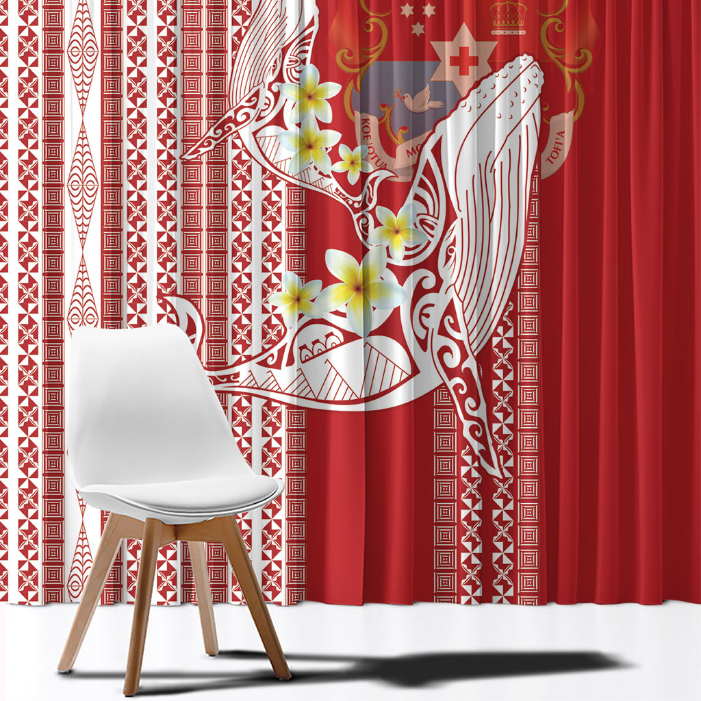 Swimming With Humpback Whales Season Tonga Window Curtain Tongan Tofuaa Ngatu Pattern Red LT14 - Polynesian Pride