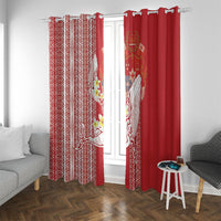 Swimming With Humpback Whales Season Tonga Window Curtain Tongan Tofuaa Ngatu Pattern Red LT14 With Grommets Red - Polynesian Pride