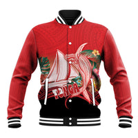 Vavau Sailing Festival Tonga Personalised Baseball Jacket Humpback Whale Sailboat Tropical Vibes LT14 Unisex Red - Polynesian Pride