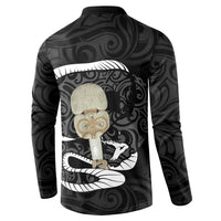 Black New Zealand Eel Button Sweatshirt Aotearoa Maori Tuna With Kotiate Weapon