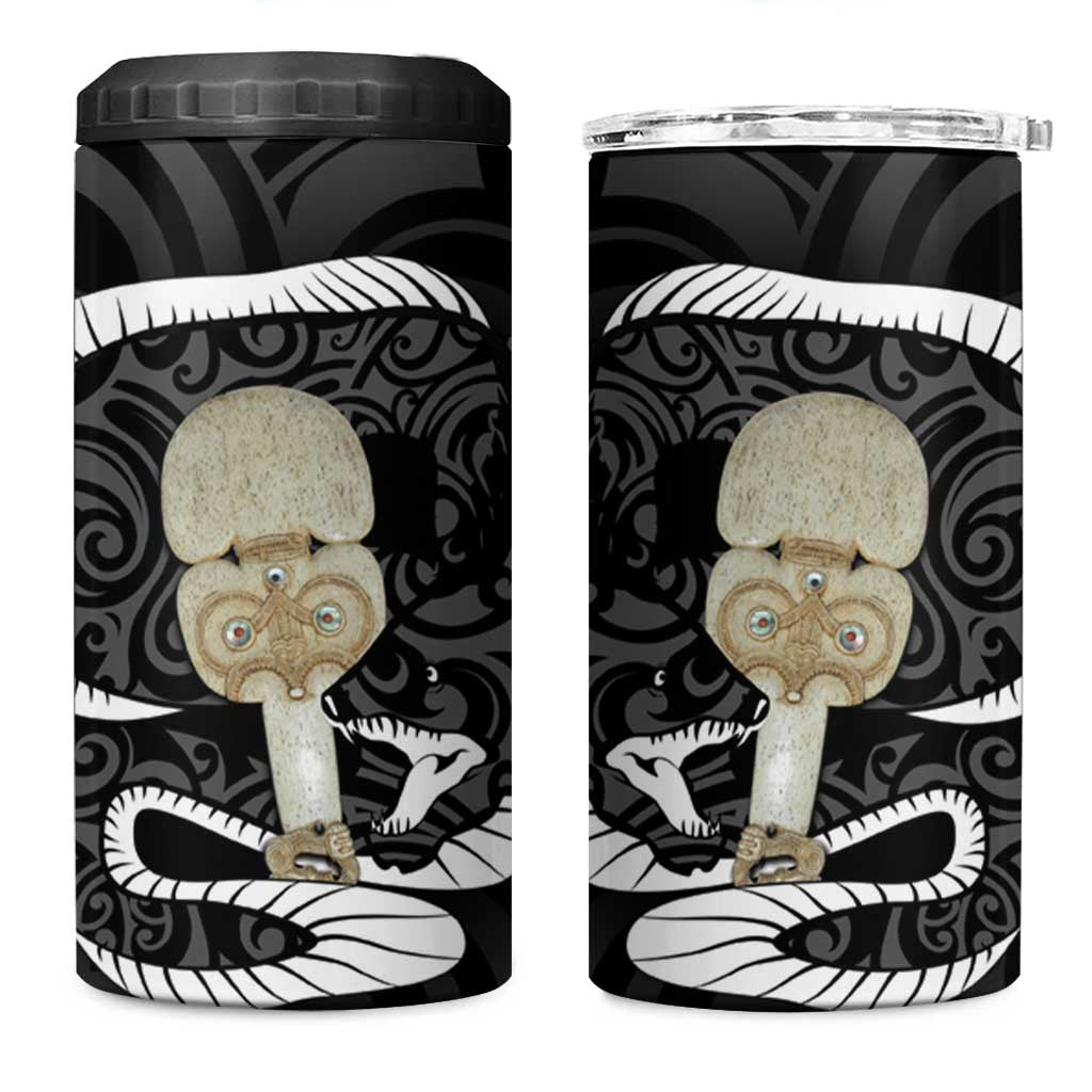 Black New Zealand Eel 4 in 1 Can Cooler Tumbler Aotearoa Maori Tuna With Kotiate Weapon LT14 One Size: 16 oz Black - Polynesian Pride