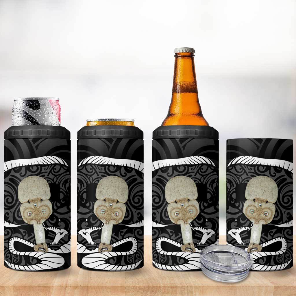 Black New Zealand Eel 4 in 1 Can Cooler Tumbler Aotearoa Maori Tuna With Kotiate Weapon LT14 - Polynesian Pride
