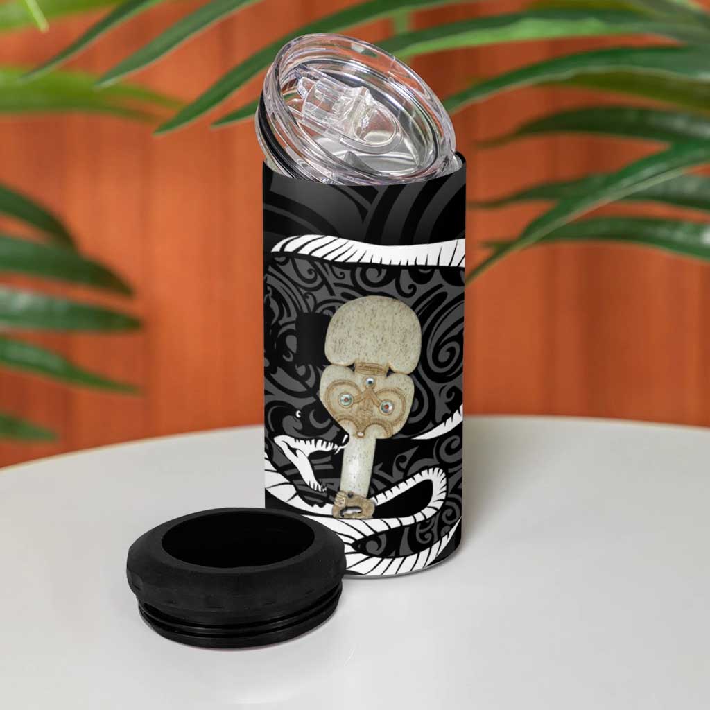 Black New Zealand Eel 4 in 1 Can Cooler Tumbler Aotearoa Maori Tuna With Kotiate Weapon LT14 - Polynesian Pride