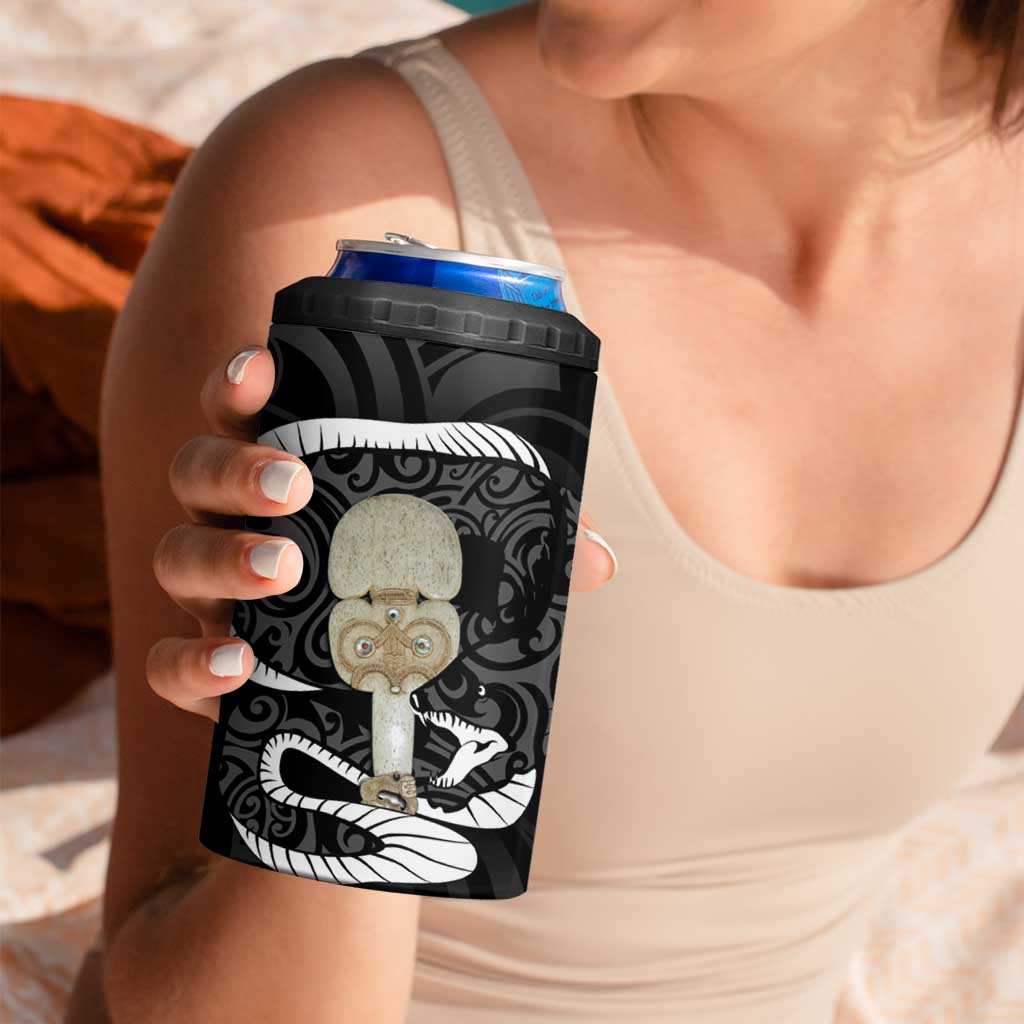 Black New Zealand Eel 4 in 1 Can Cooler Tumbler Aotearoa Maori Tuna With Kotiate Weapon LT14 - Polynesian Pride