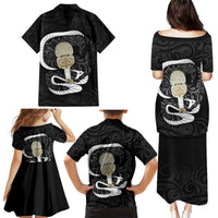 Black New Zealand Eel Family Matching Puletasi and Hawaiian Shirt Aotearoa Maori Tuna With Kotiate Weapon LT14 - Polynesian Pride