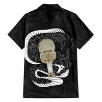 Black New Zealand Eel Family Matching Puletasi and Hawaiian Shirt Aotearoa Maori Tuna With Kotiate Weapon LT14 - Polynesian Pride
