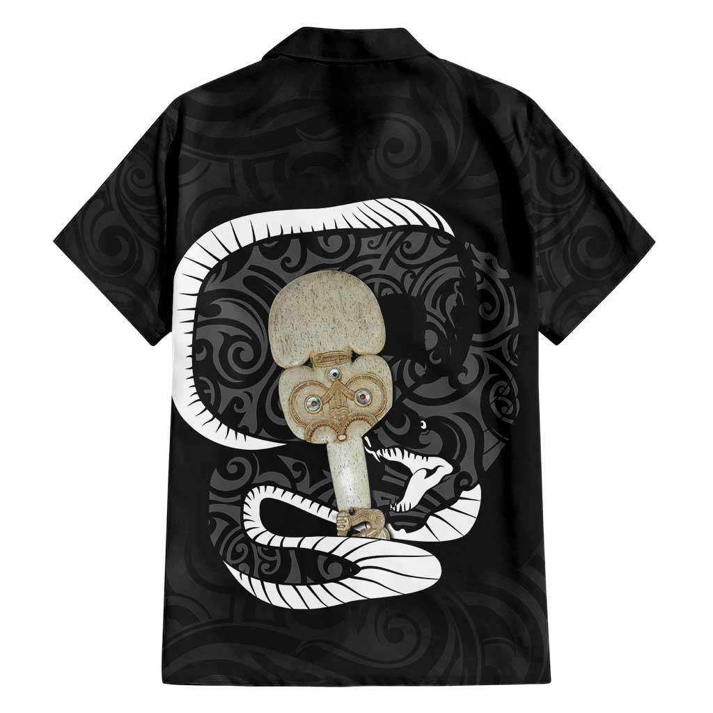 Black New Zealand Eel Family Matching Short Sleeve Bodycon Dress and Hawaiian Shirt Aotearoa Maori Tuna With Kotiate Weapon LT14 - Polynesian Pride