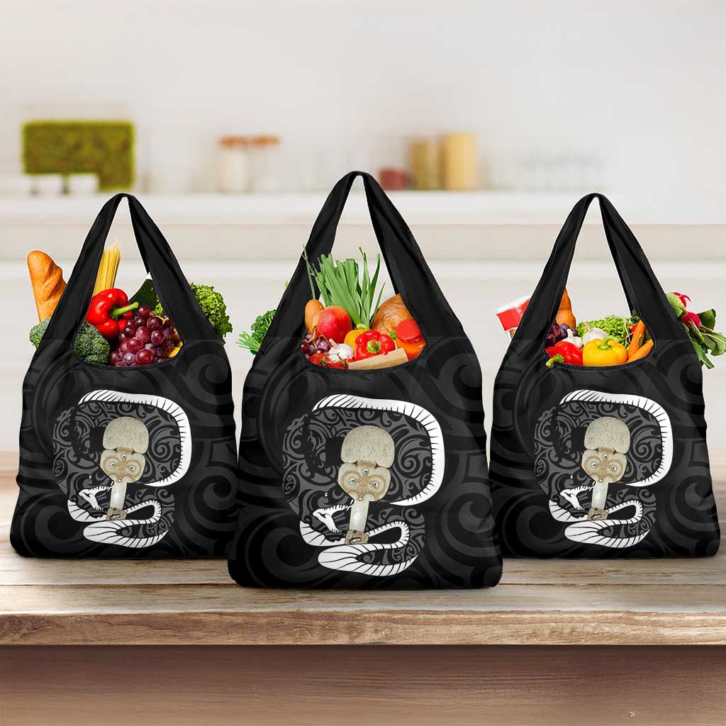 Black New Zealand Eel Grocery Bag Aotearoa Maori Tuna With Kotiate Weapon