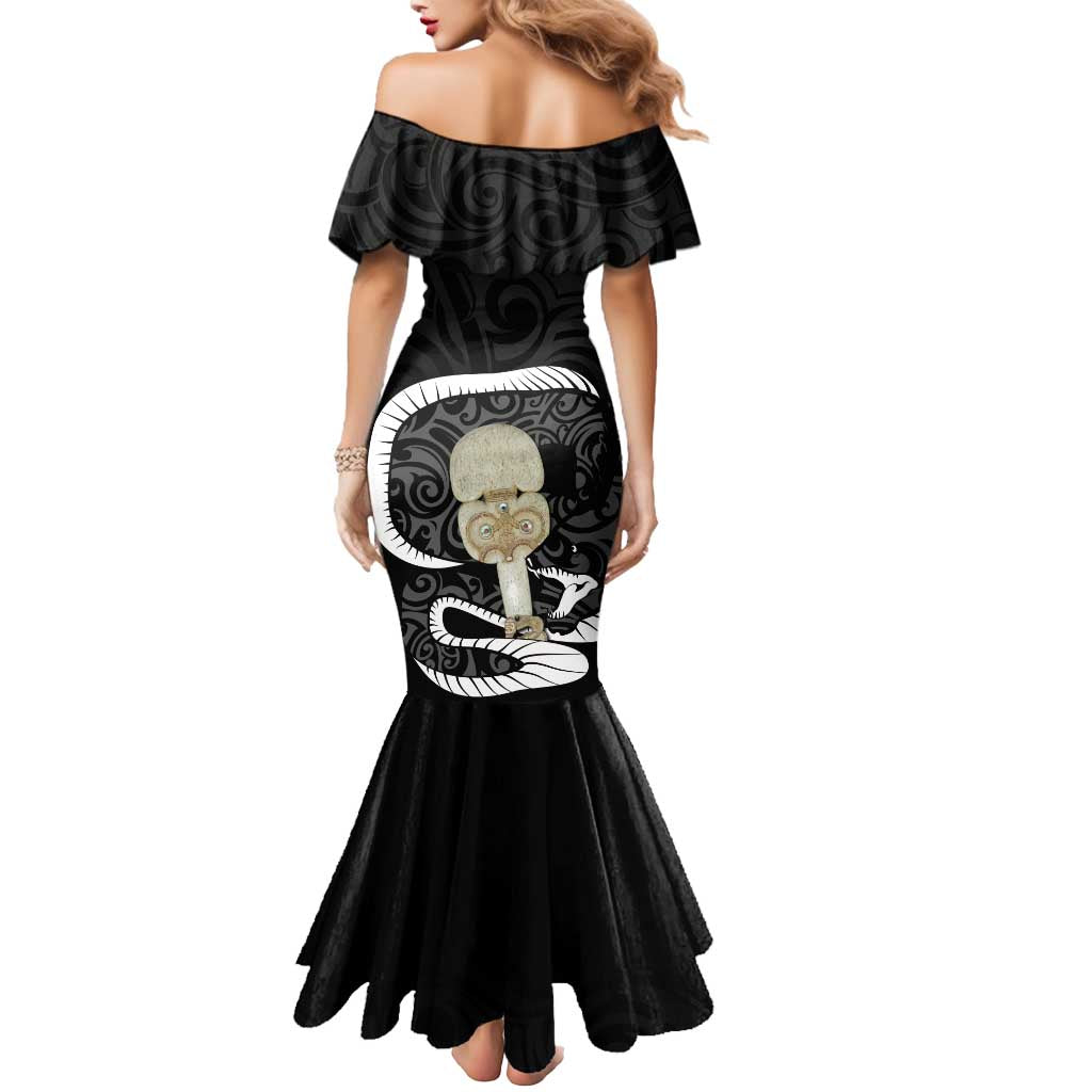Black New Zealand Eel Mermaid Dress Aotearoa Maori Tuna With Kotiate Weapon LT14 - Polynesian Pride