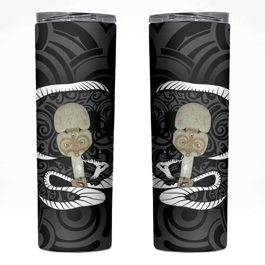 Black New Zealand Eel Skinny Tumbler Aotearoa Maori Tuna With Kotiate Weapon LT14 Black - Polynesian Pride