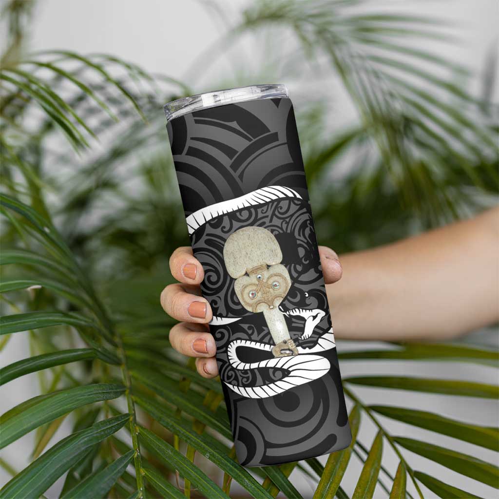Black New Zealand Eel Skinny Tumbler Aotearoa Maori Tuna With Kotiate Weapon LT14 - Polynesian Pride