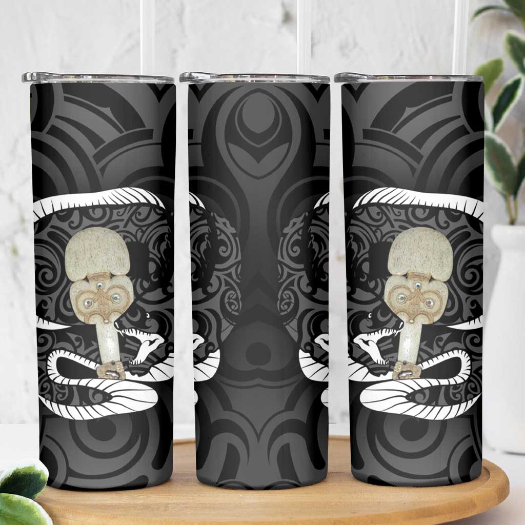 Black New Zealand Eel Skinny Tumbler Aotearoa Maori Tuna With Kotiate Weapon LT14 - Polynesian Pride