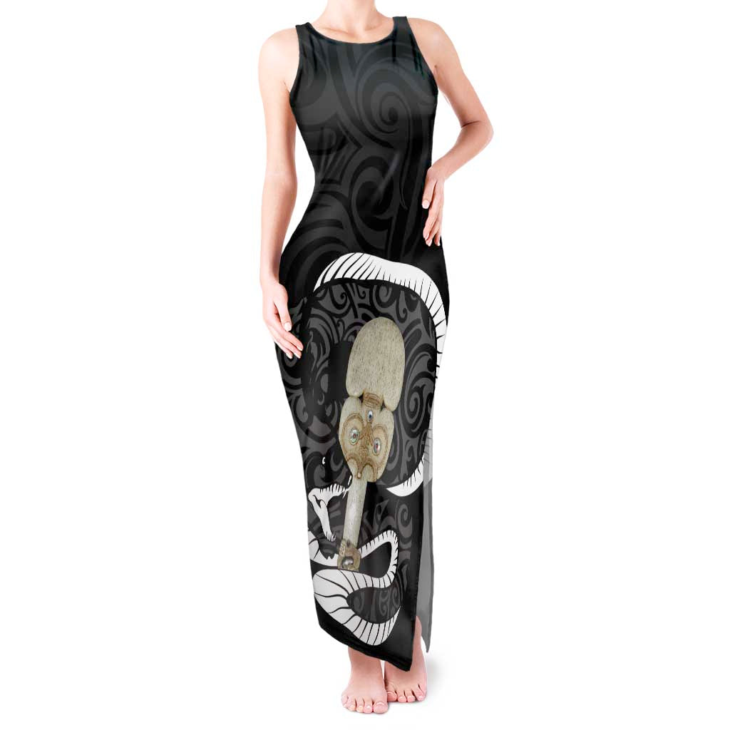 Black New Zealand Eel Tank Maxi Dress Aotearoa Maori Tuna With Kotiate Weapon LT14 Women Black - Polynesian Pride