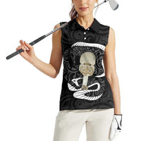 Black New Zealand Eel Women Sleeveless Polo Shirt Aotearoa Maori Tuna With Kotiate Weapon LT14 - Polynesian Pride
