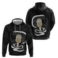 Black New Zealand Eel Zip Hoodie Aotearoa Maori Tuna With Kotiate Weapon