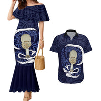 Blue New Zealand Eel Couples Matching Mermaid Dress and Hawaiian Shirt Aotearoa Maori Tuna With Kotiate Weapon LT14 Blue - Polynesian Pride