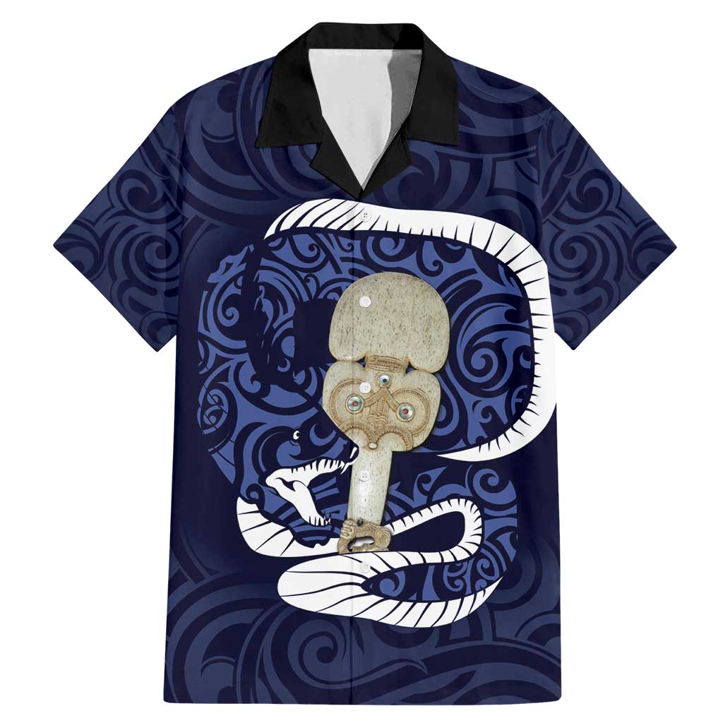Blue New Zealand Eel Family Matching Mermaid Dress and Hawaiian Shirt Aotearoa Maori Tuna With Kotiate Weapon LT14 Dad's Shirt - Short Sleeve Blue - Polynesian Pride