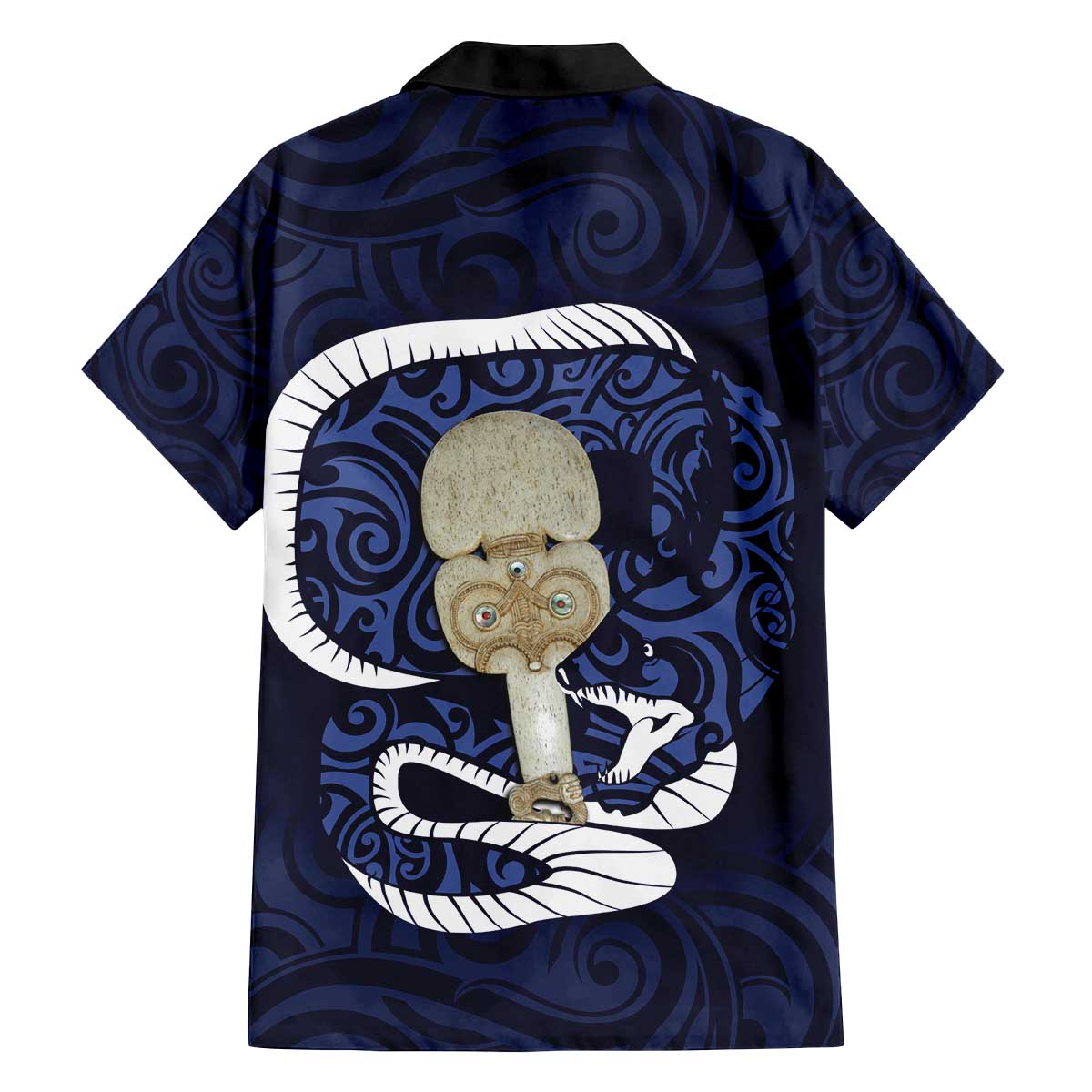 Blue New Zealand Eel Family Matching Off The Shoulder Long Sleeve Dress and Hawaiian Shirt Aotearoa Maori Tuna With Kotiate Weapon LT14 - Polynesian Pride