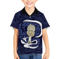 Blue New Zealand Eel Family Matching Short Sleeve Bodycon Dress and Hawaiian Shirt Aotearoa Maori Tuna With Kotiate Weapon LT14 Son's Shirt Blue - Polynesian Pride