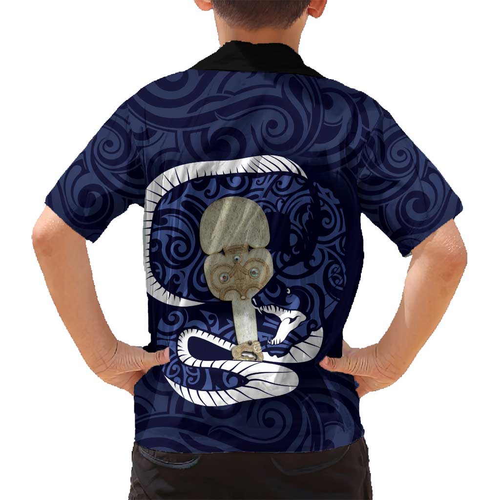 Blue New Zealand Eel Family Matching Summer Maxi Dress and Hawaiian Shirt Aotearoa Maori Tuna With Kotiate Weapon LT14 - Polynesian Pride