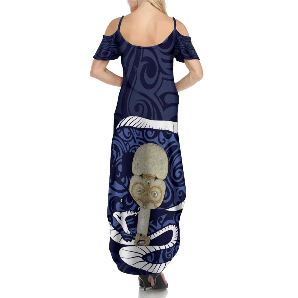 Blue New Zealand Eel Family Matching Summer Maxi Dress and Hawaiian Shirt Aotearoa Maori Tuna With Kotiate Weapon LT14 - Polynesian Pride