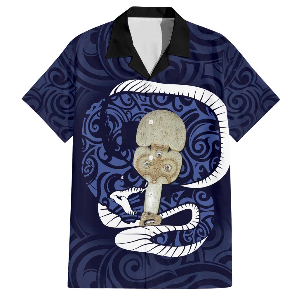 Blue New Zealand Eel Family Matching Tank Maxi Dress and Hawaiian Shirt Aotearoa Maori Tuna With Kotiate Weapon LT14 Dad's Shirt - Short Sleeve Blue - Polynesian Pride
