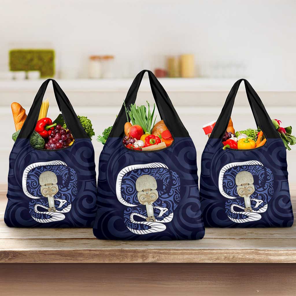 Blue New Zealand Eel Grocery Bag Aotearoa Maori Tuna With Kotiate Weapon
