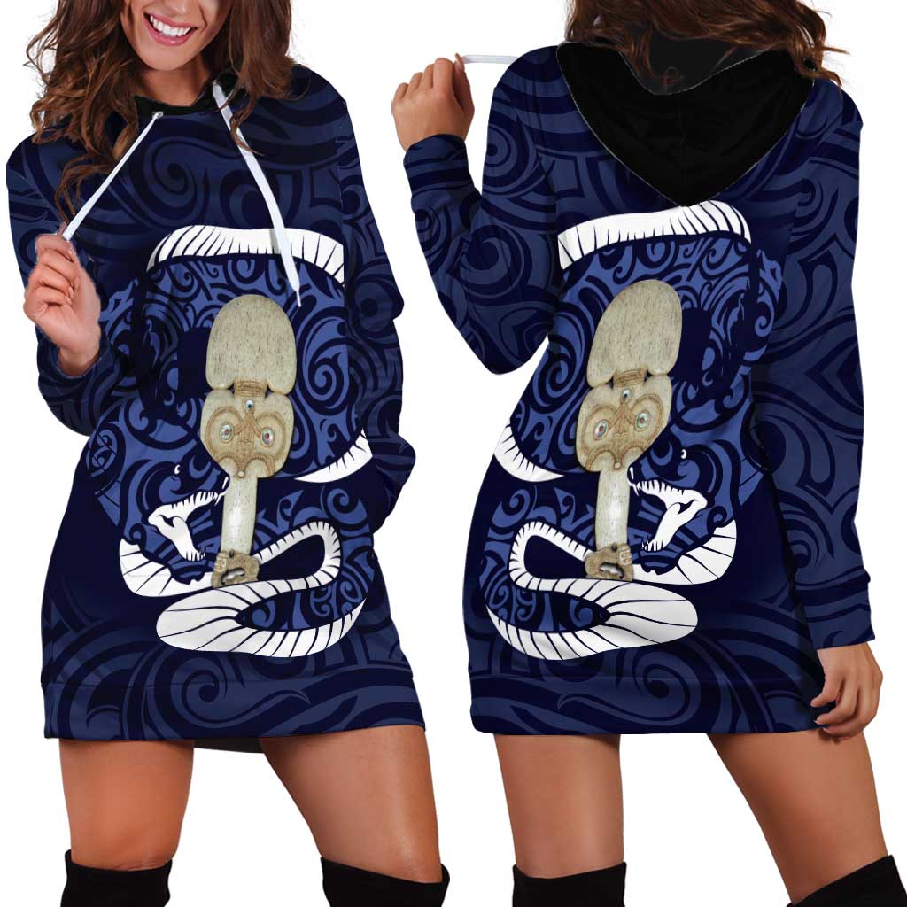 Blue New Zealand Eel Hoodie Dress Aotearoa Maori Tuna With Kotiate Weapon LT14 - Polynesian Pride