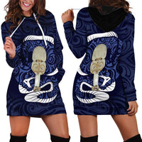 Blue New Zealand Eel Hoodie Dress Aotearoa Maori Tuna With Kotiate Weapon LT14 - Polynesian Pride