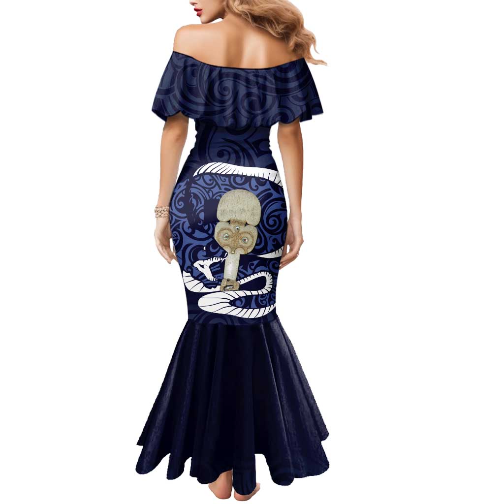 Blue New Zealand Eel Mermaid Dress Aotearoa Maori Tuna With Kotiate Weapon LT14 - Polynesian Pride
