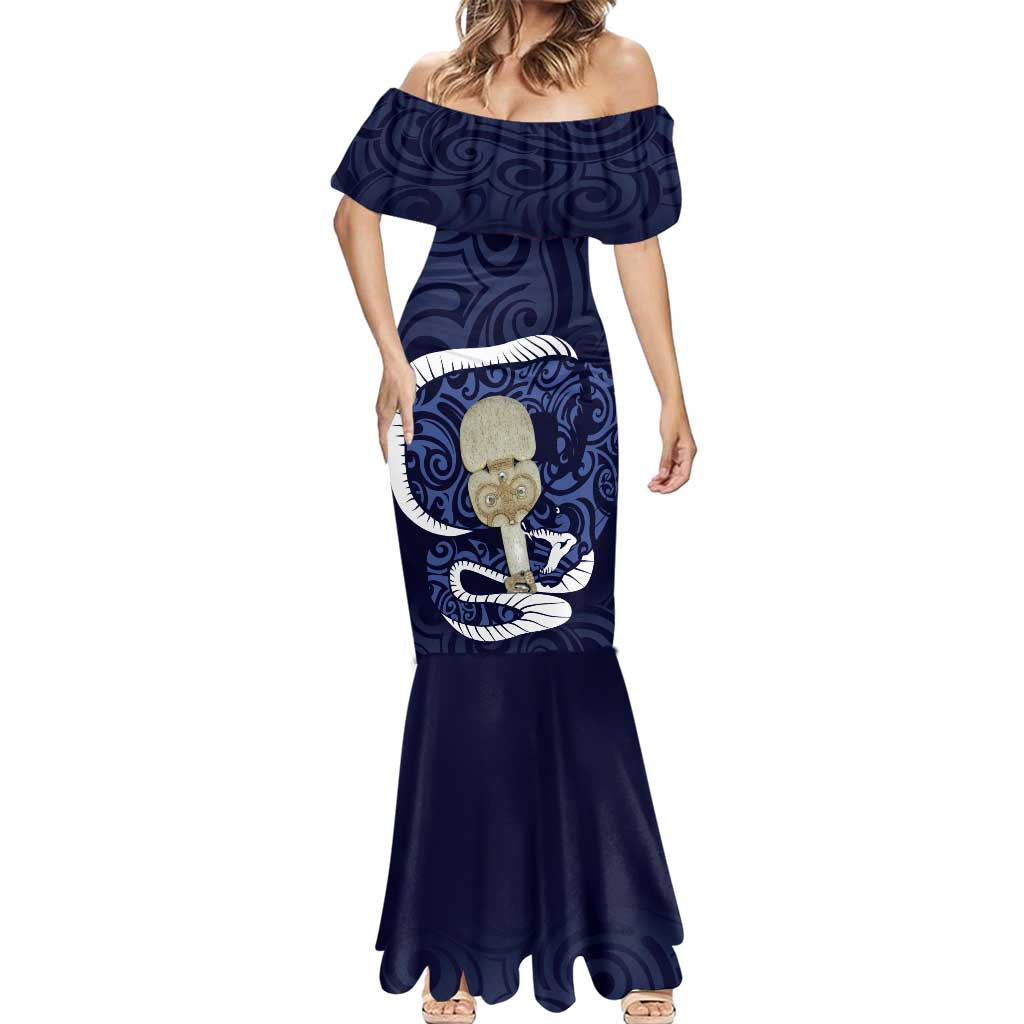 Blue New Zealand Eel Mermaid Dress Aotearoa Maori Tuna With Kotiate Weapon LT14 - Polynesian Pride