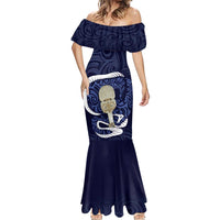 Blue New Zealand Eel Mermaid Dress Aotearoa Maori Tuna With Kotiate Weapon LT14 - Polynesian Pride
