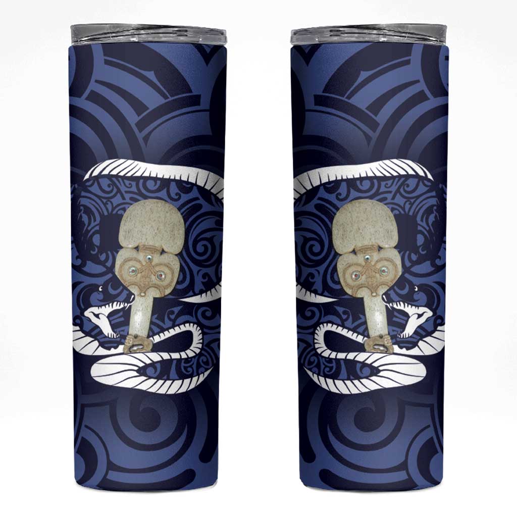 Blue New Zealand Eel Skinny Tumbler Aotearoa Maori Tuna With Kotiate Weapon LT14 Blue - Polynesian Pride