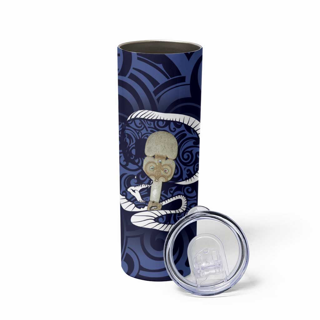 Blue New Zealand Eel Skinny Tumbler Aotearoa Maori Tuna With Kotiate Weapon LT14 - Polynesian Pride