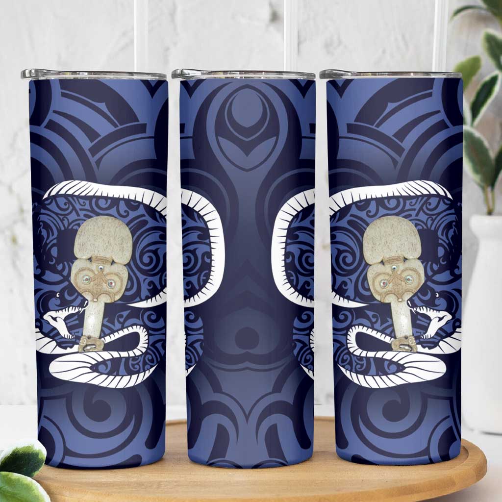 Blue New Zealand Eel Skinny Tumbler Aotearoa Maori Tuna With Kotiate Weapon LT14 - Polynesian Pride