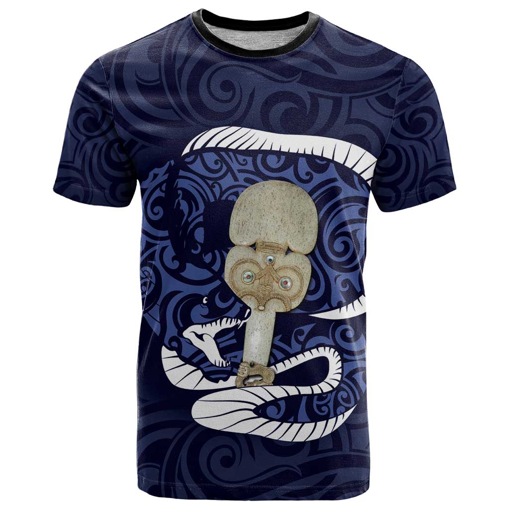 Blue New Zealand Eel T Shirt Aotearoa Maori Tuna With Kotiate Weapon LT14 Blue - Polynesian Pride