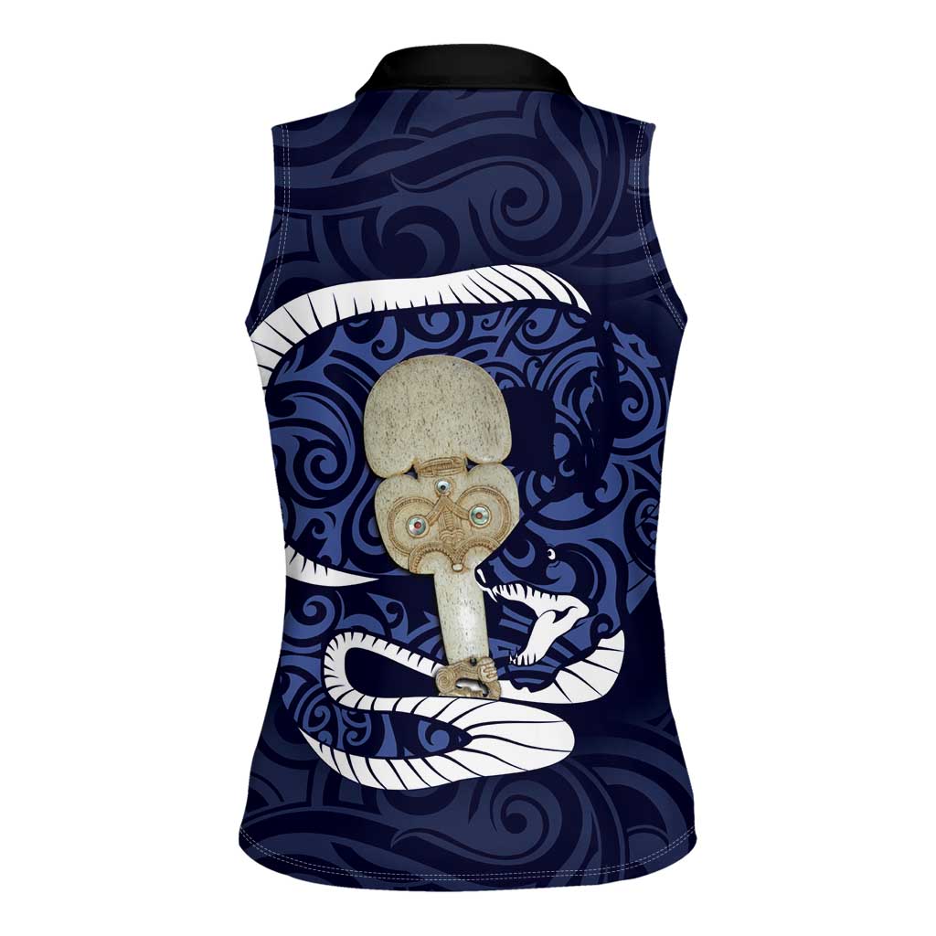 Blue New Zealand Eel Women Sleeveless Polo Shirt Aotearoa Maori Tuna With Kotiate Weapon LT14 - Polynesian Pride