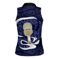 Blue New Zealand Eel Women Sleeveless Polo Shirt Aotearoa Maori Tuna With Kotiate Weapon LT14 - Polynesian Pride