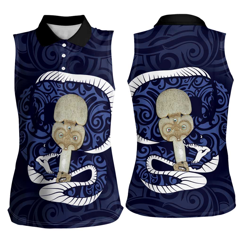 Blue New Zealand Eel Women Sleeveless Polo Shirt Aotearoa Maori Tuna With Kotiate Weapon LT14 - Polynesian Pride