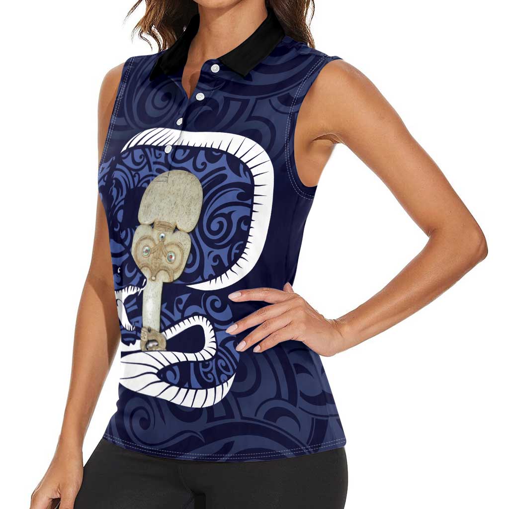 Blue New Zealand Eel Women Sleeveless Polo Shirt Aotearoa Maori Tuna With Kotiate Weapon LT14 - Polynesian Pride